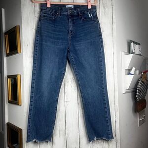Loft size 6 / 28 high waisted straight leg distressed hem blue jeans